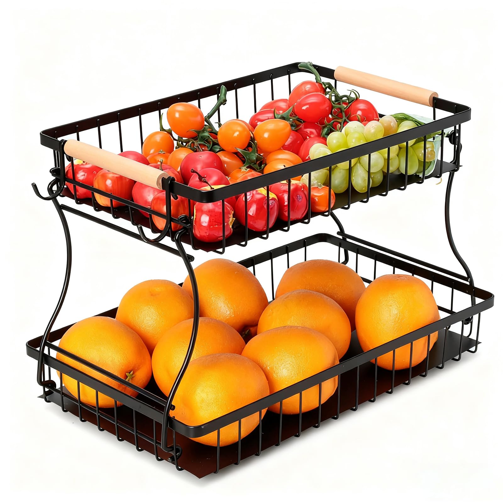 Romon Portafrutta, Alzatina Cesto Portaoggetti Carrello per Frutta da Tavolo a 2 Piani Fruits Basket per Avere più Spazio Sul Piano, Mantiene Verdura Fresca Adatto per Snack Verdure Pane Cucina, Nero