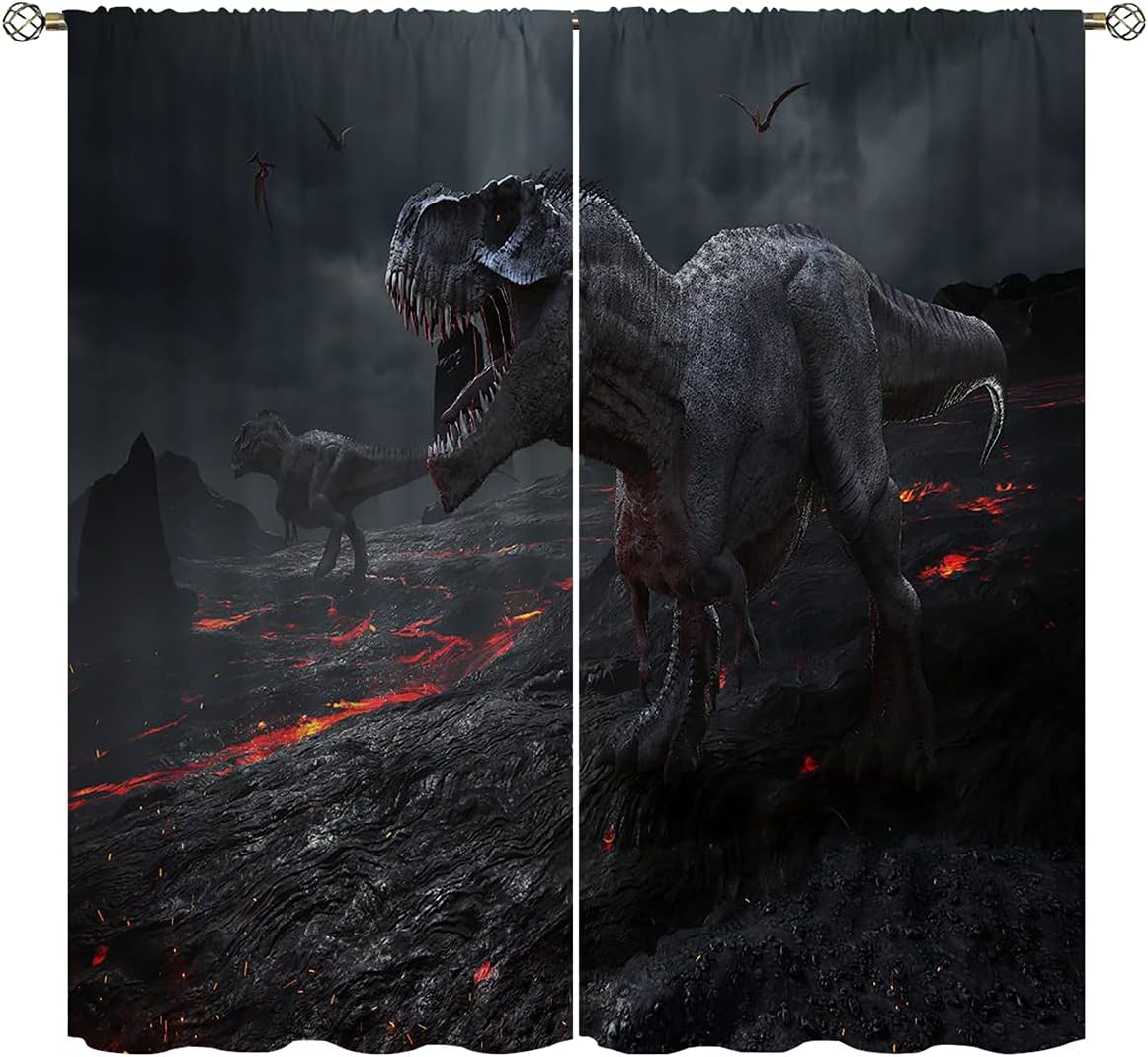 3d Dinosaur Blackout Curtains for Home Decor,Dinosaur Group in The Primeval Forest Rod Pocket Thermal Insulated Drapes Darkening Window Curtain for Girls Boy Bedroom Living Room 72 x 63 Inch