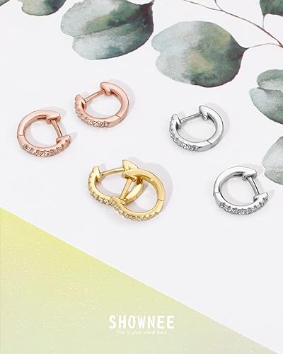 Miniatura 6 de Shownee Gold Huggie Earrings for Women Silver Small Huggie Hoop Earrings for Women Girls Gift 14K Gold Plated Hoops Set with Cubic Zirconia
