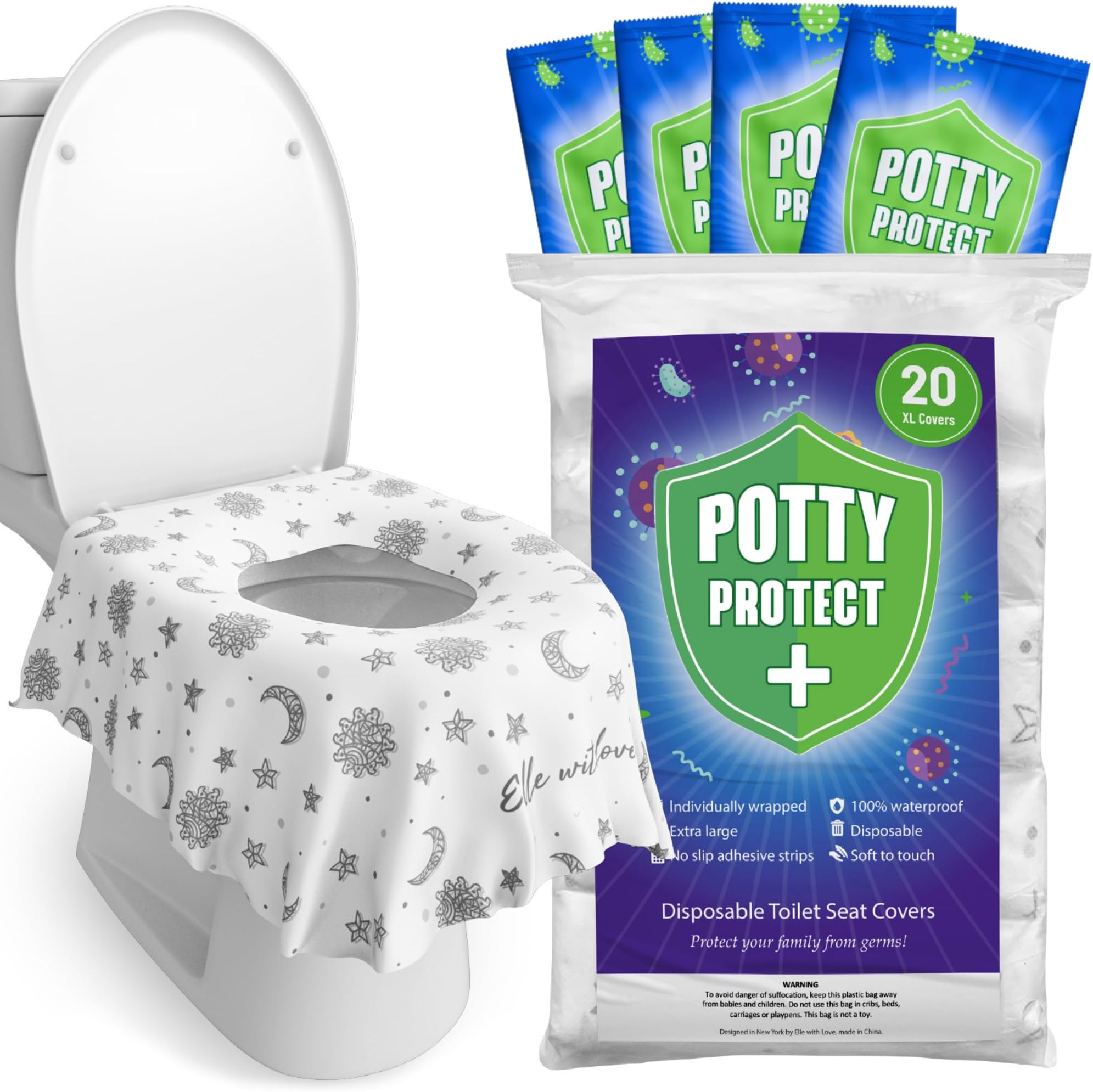Eli with Love 20 Pack Extra Large Disposable Toilet Seat Cover (Boho) – Toddler Toilet Covers for Full Coverage On Toilet or Potty – Ideal Travel Toilet Seat Covers for Kids and Adults