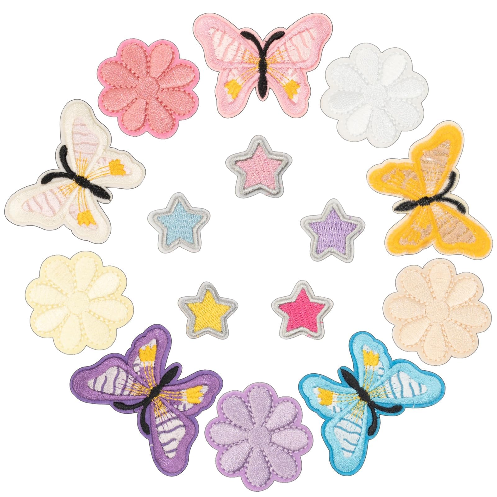 15PCS Embroidery Patches for Clothing, Cloth Stickers Patch, Iron On Patches Colorful Butterfly Flower Creative DIY Craft Stickers for Customizing Jeans Jackets Bags-image-16