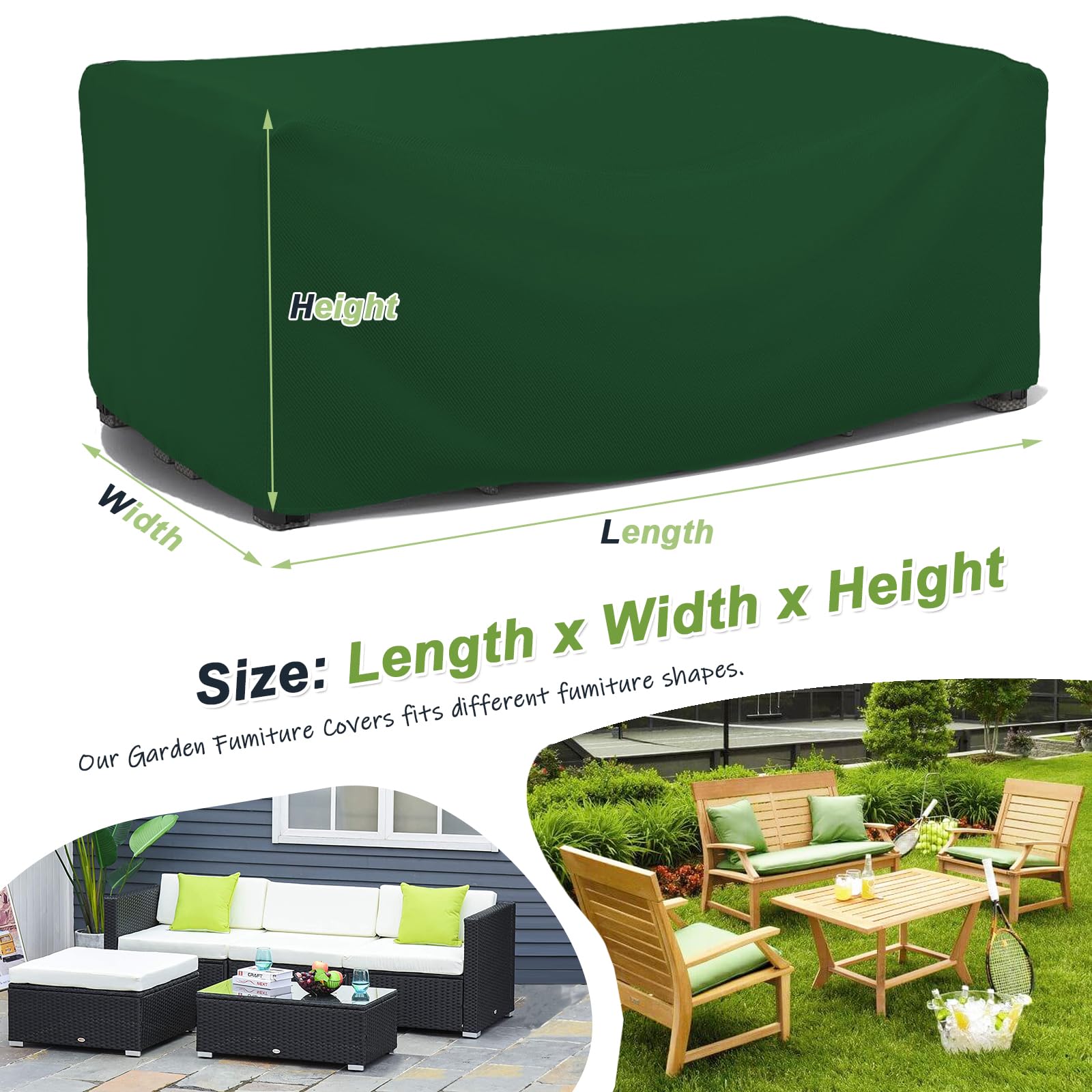 Funda Para Muebles De Jardín, Verde 420D Oxford Cuadrado Protectora Muebles Jardin, Funda Mesa Exterior Impermeable Cubre Muebles Exterior, Anti-Viento, Con Bolsa De Almacenamiento, 220x120x100cm