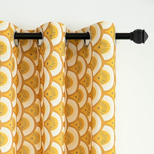 Miniatura 6 de VOGOL Cortinas de ventana con ojales para dormitorio y sala de estar, juego de 2 paneles, 52 x 96 pulgadas, cortinas bohemias blancas y amarillas