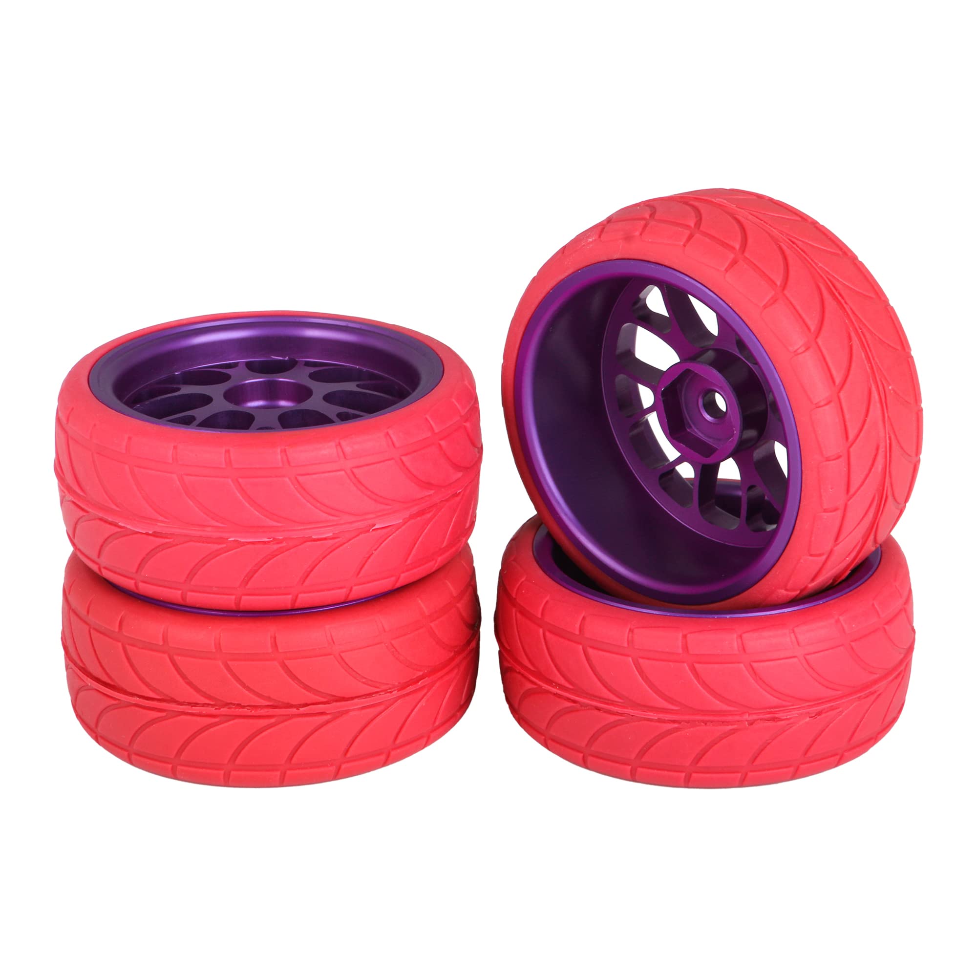 Mxfans RC1:10 4X Purple Y Shape Wheel Rim & 4X Rubber Tires Parts for On Road Car