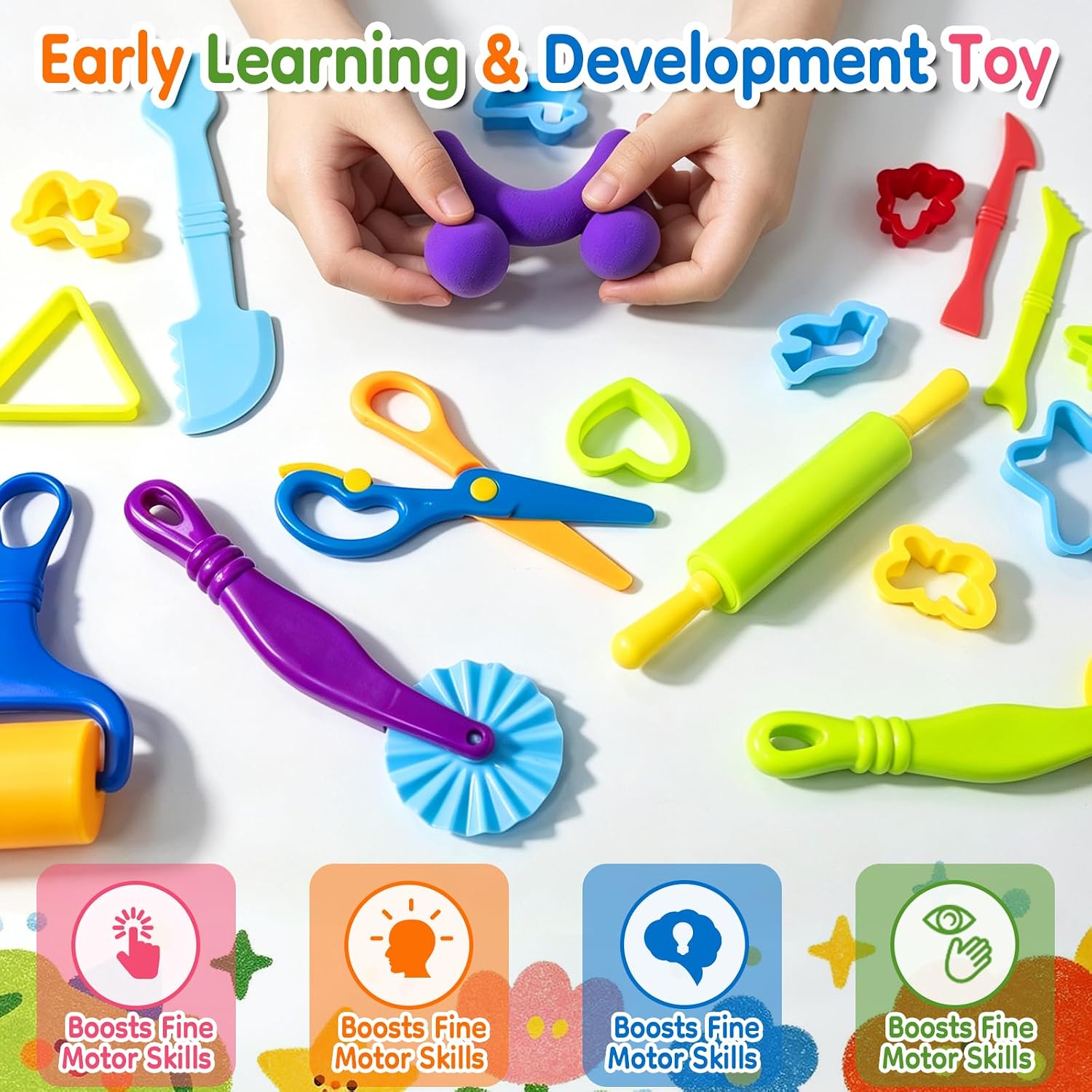 67 PCs Dough and Clay Play Tools Kit for Kids Ages 4-8 Educational Toys | Modeling Clay Accessories with Animal Cutters, Rolling Pins, Toddler Scissors, Plastic Knife, Dough Extruder & Rollers