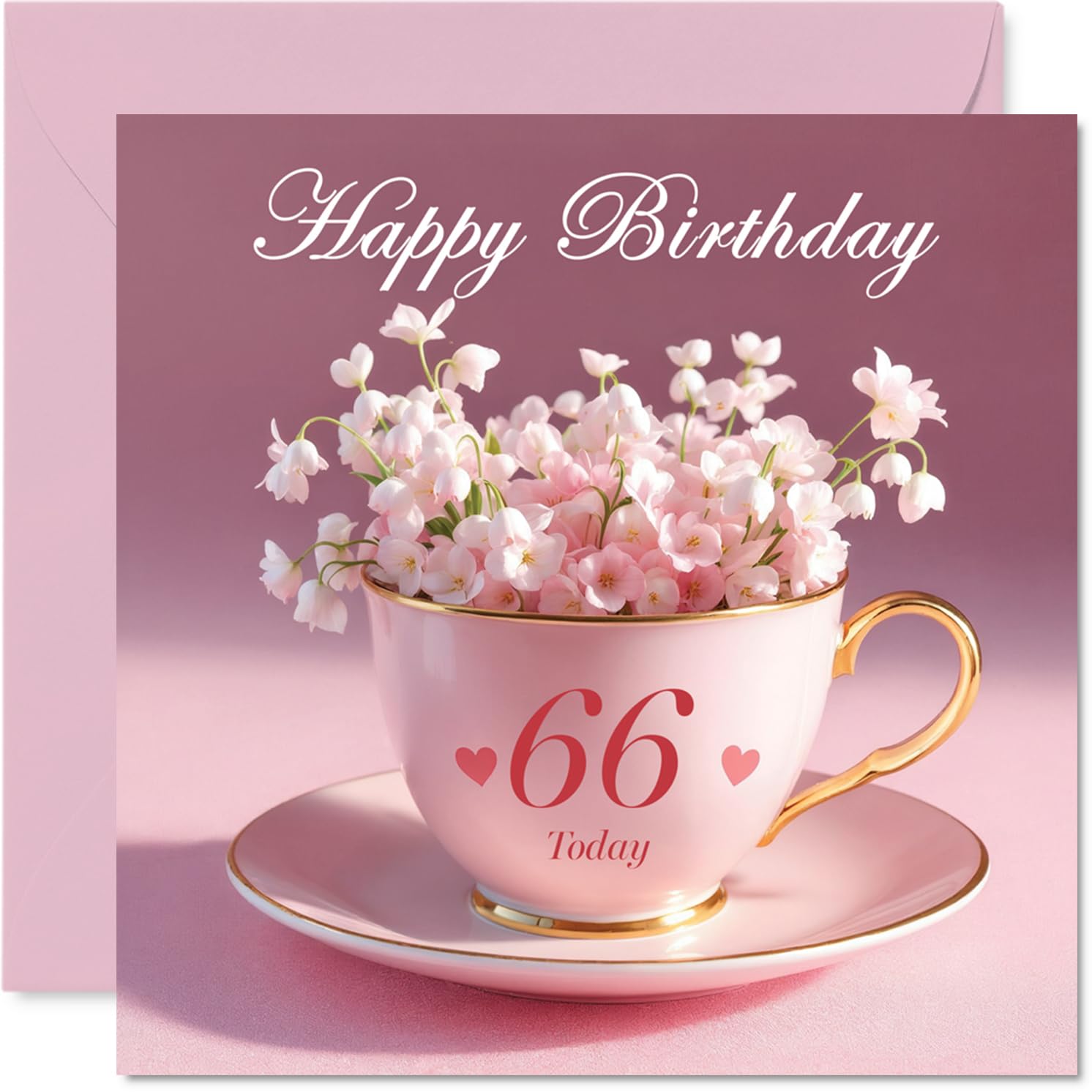 66th Birthday Cards for Women - Cup of Flowers - Happy Birthday Card for 66 Year Old Woman Nanny Sister Friend Wife, 145mm Bday Greeting Cards