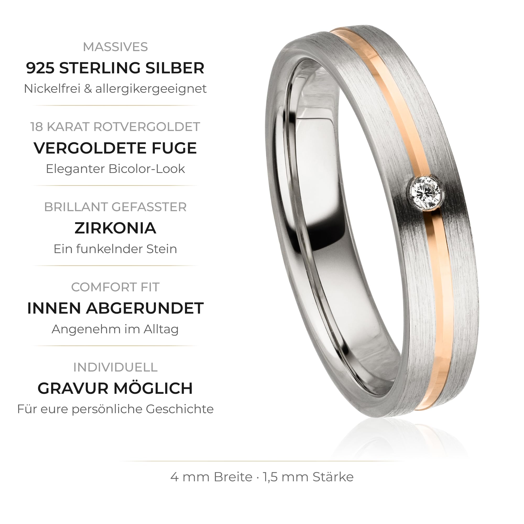 Kolibri Rings Damenring Zirkonia Stein Rot Vergoldet Sterling Silber 925 Ring Ehering Verlobungsring Partnerring Freundschaftsring - Inkl. Gratis Gravur und Etui
