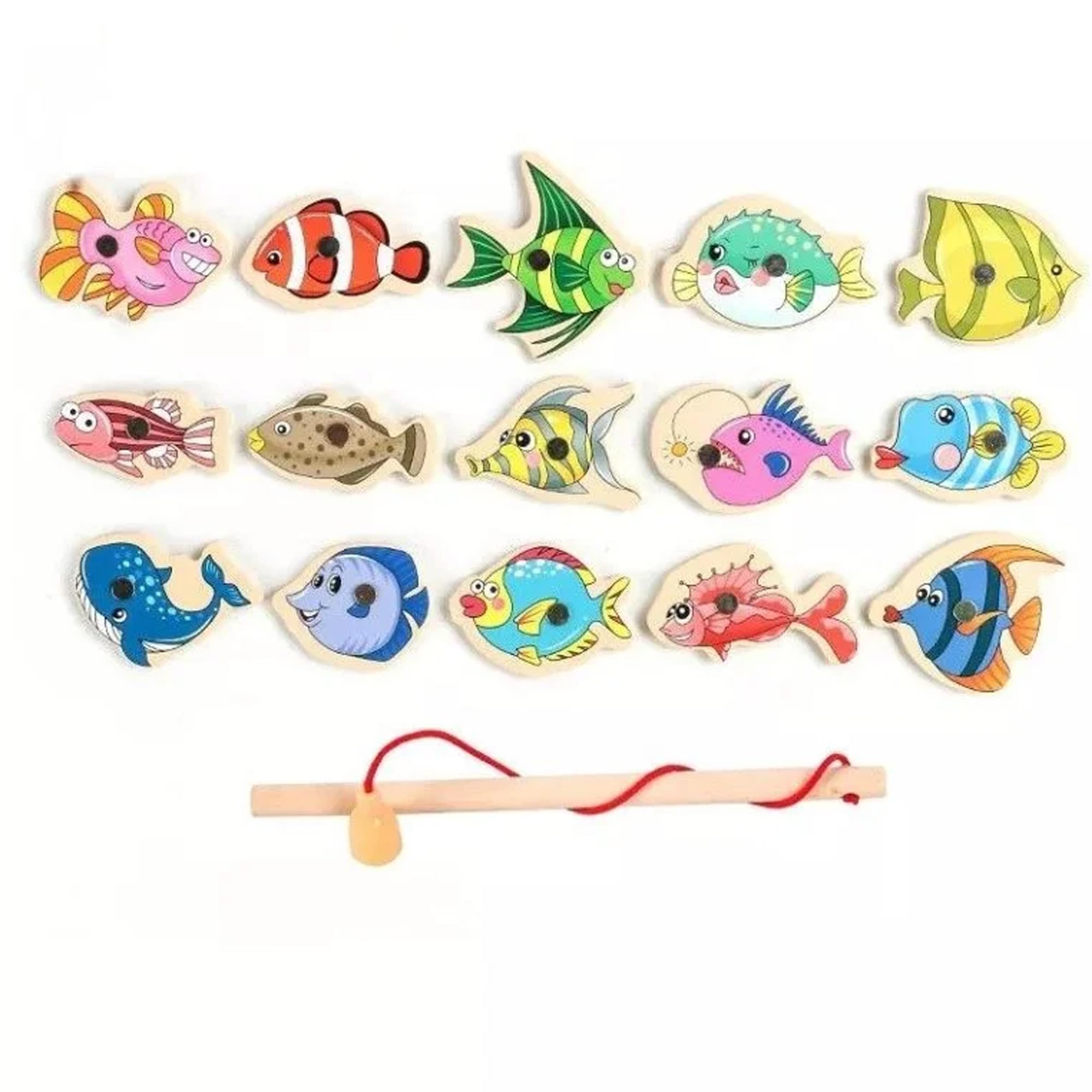 Sea Animals Fishing - (15 pcs) Wooden Board Color Fishing Game Set with Rod Fun and Toy for Kids and Toddlers (B0DFTYM63R) Amazon Price History, Amazon Price Tracker
