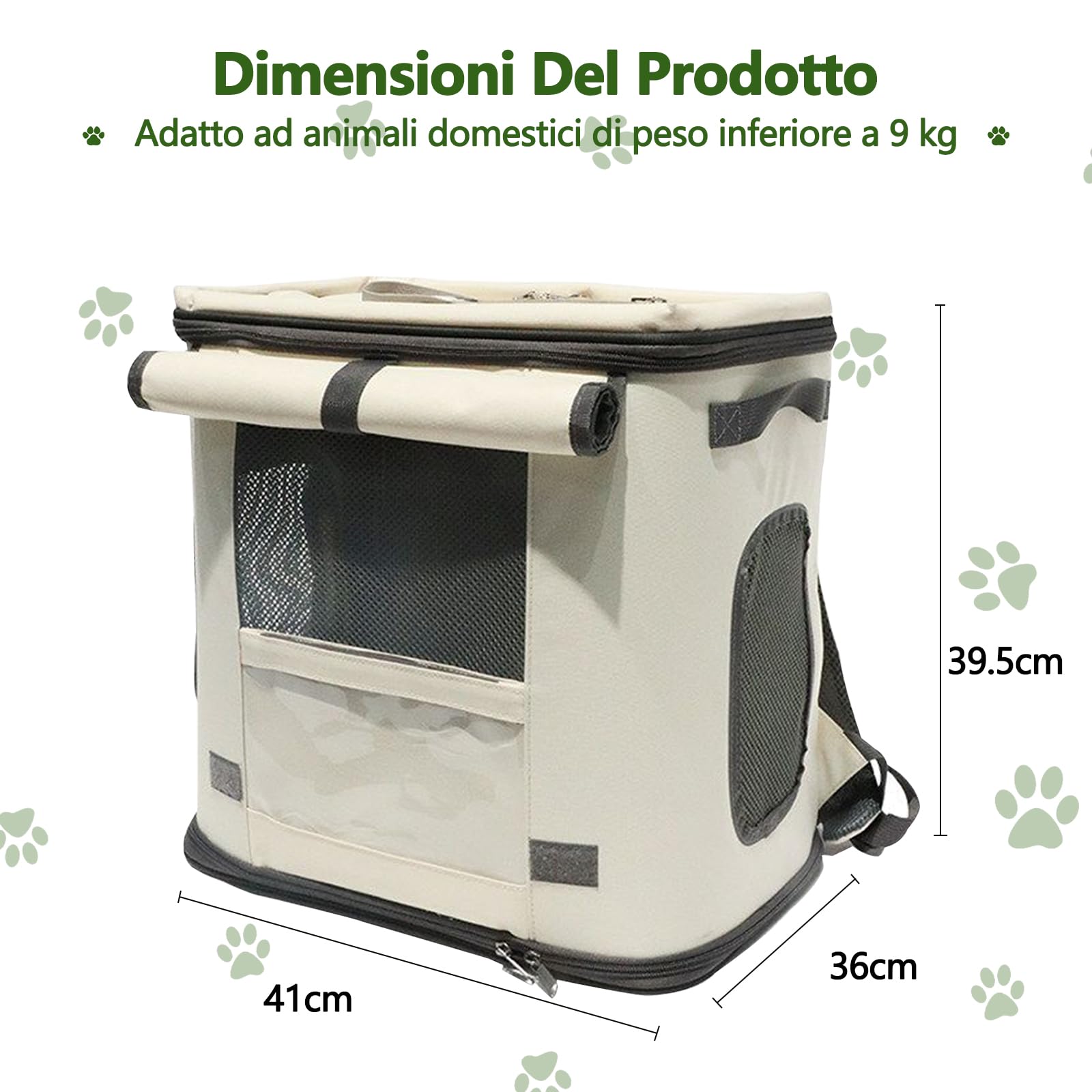 Galatée Zaino Per Animali Domestici, Capiente, Traspirante, Protettivo Per La Colonna Vertebrale e Antistress, Con Tendina Arrotolabile Per Prevenire Lo Stress, Pieghevole e Reversibile (Beige)