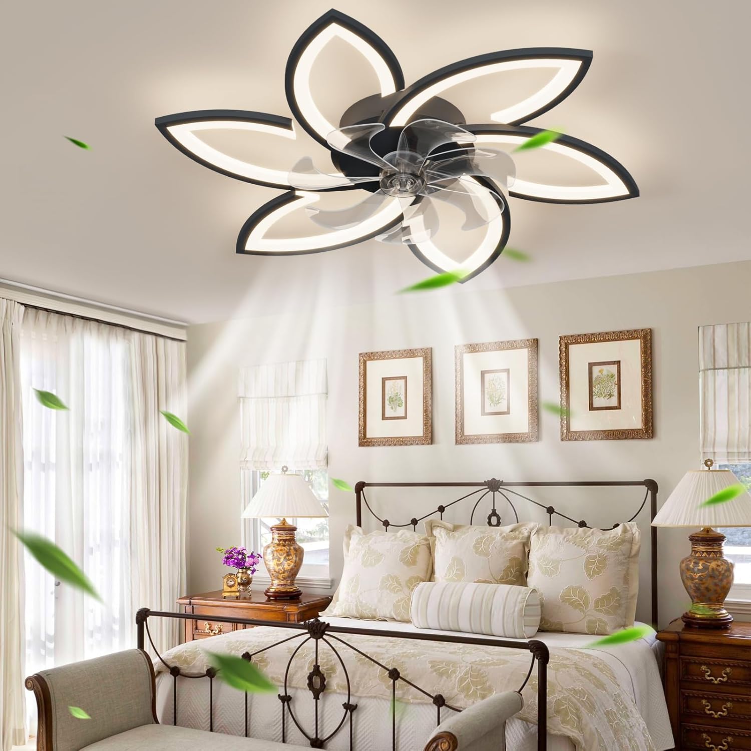Kaimei 30.7 Inch Ceiling Fan with Light and Remote, Silent DC Motor, 6 Speeds, App Control, Modern Style for Bedroom, Living Room