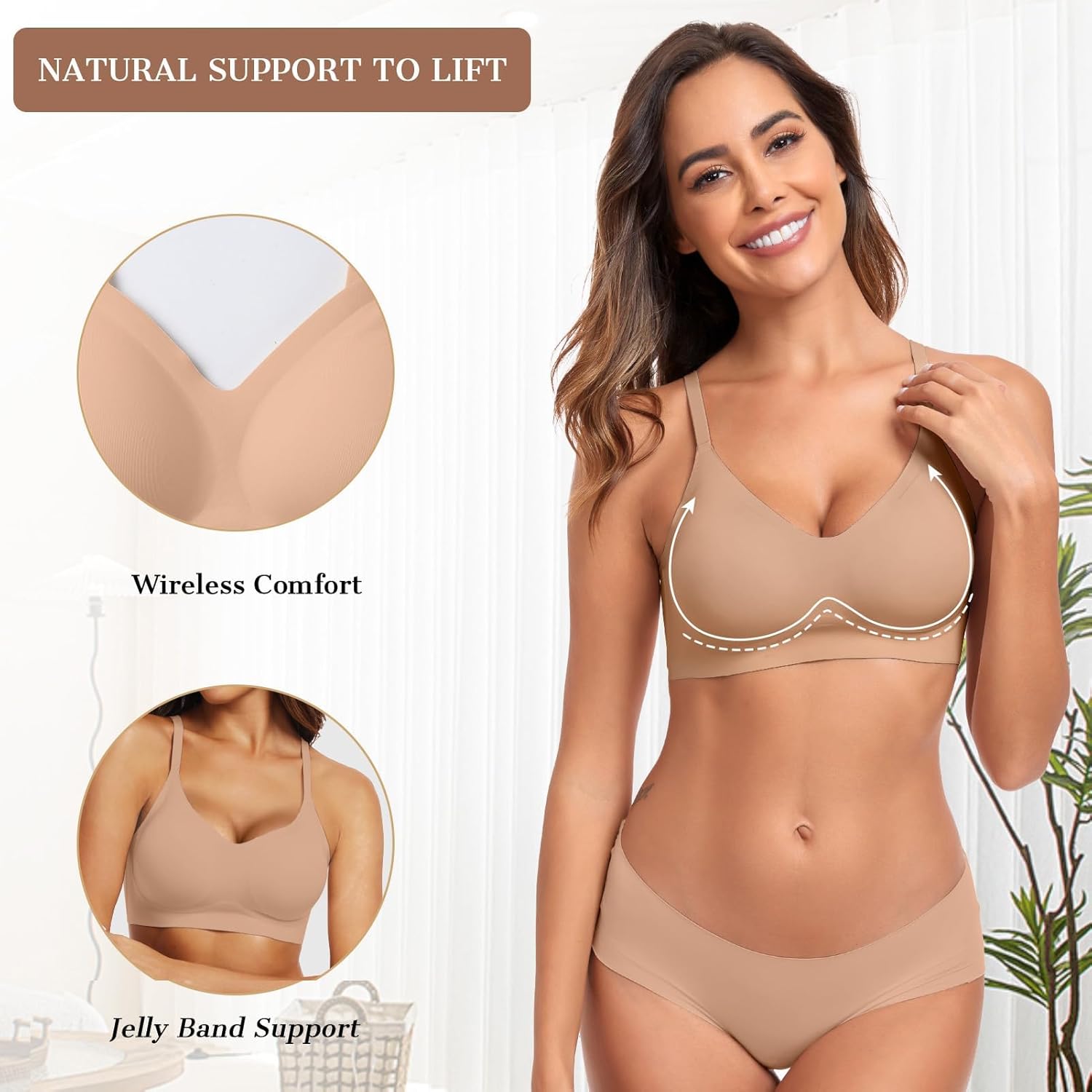 OEAK Womens Wireless Bras Comfortable Push Up Bra No Underwire Bra Full Support Lift Bralette Everyday Seamless Tshirt Bras - Image 2