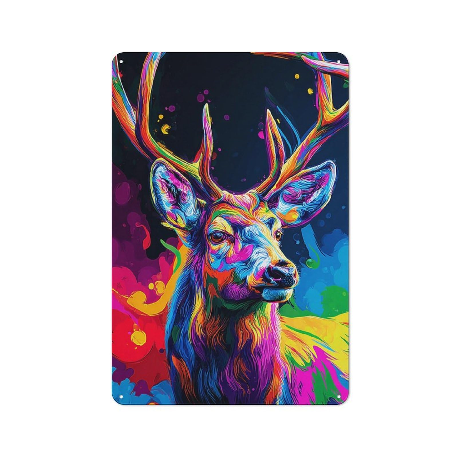 Junmoney Colorful Deer Portrait Artwork -4 Classic Metal Wall Decor 30X20cm, Metal Sign For Cafe, Pub, Workshop Or Home Bar, Small Accent For Blank Walls