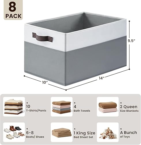 Miniatura 2 de Criusia Cestas de almacenamiento grandes, paquete de 8 contenedores versátiles de tela para armario, armario, cuarto de bebé, despensa  Contenedores