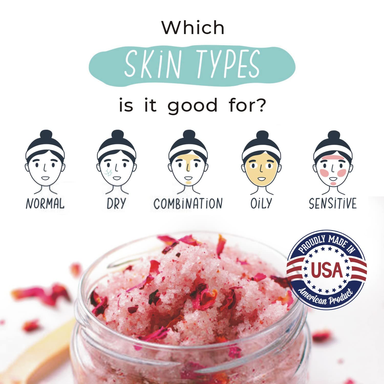 Coconut Rose Body Scrub Exfoliator with Biotin, Collagen, Stem Cells - Natural Exfoliating Salt Scrub & Body and Face Souffle helps with Moisturizing Skin, Acne, Cellulite, Skin Scars, Wrinkles- 11 oz : Beauty & Personal Care