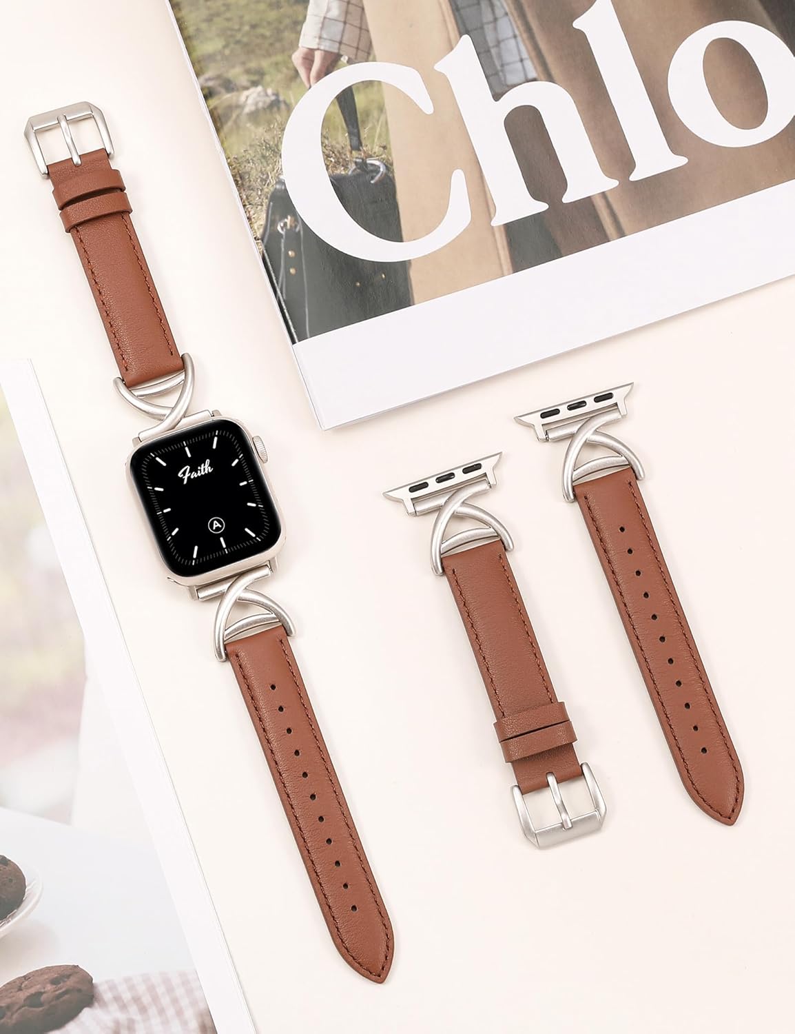 Minyee Leather Band Compatible with Apple Watch Bands 38/40/41/42/44/45/46/49mm Women, Slim Dressy Premium Leather Strap with A-Shape Metal Buckle for iWatch Series 11 10 9 8 7 6 5 4 SE/Ultra 3 2 1 - Image 4