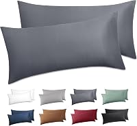 Bedsure set 2 fețe de pernă din bumbac cu fermoar 40 x 80 cm gri antracit respirabile durabile Oeko-Tex 1