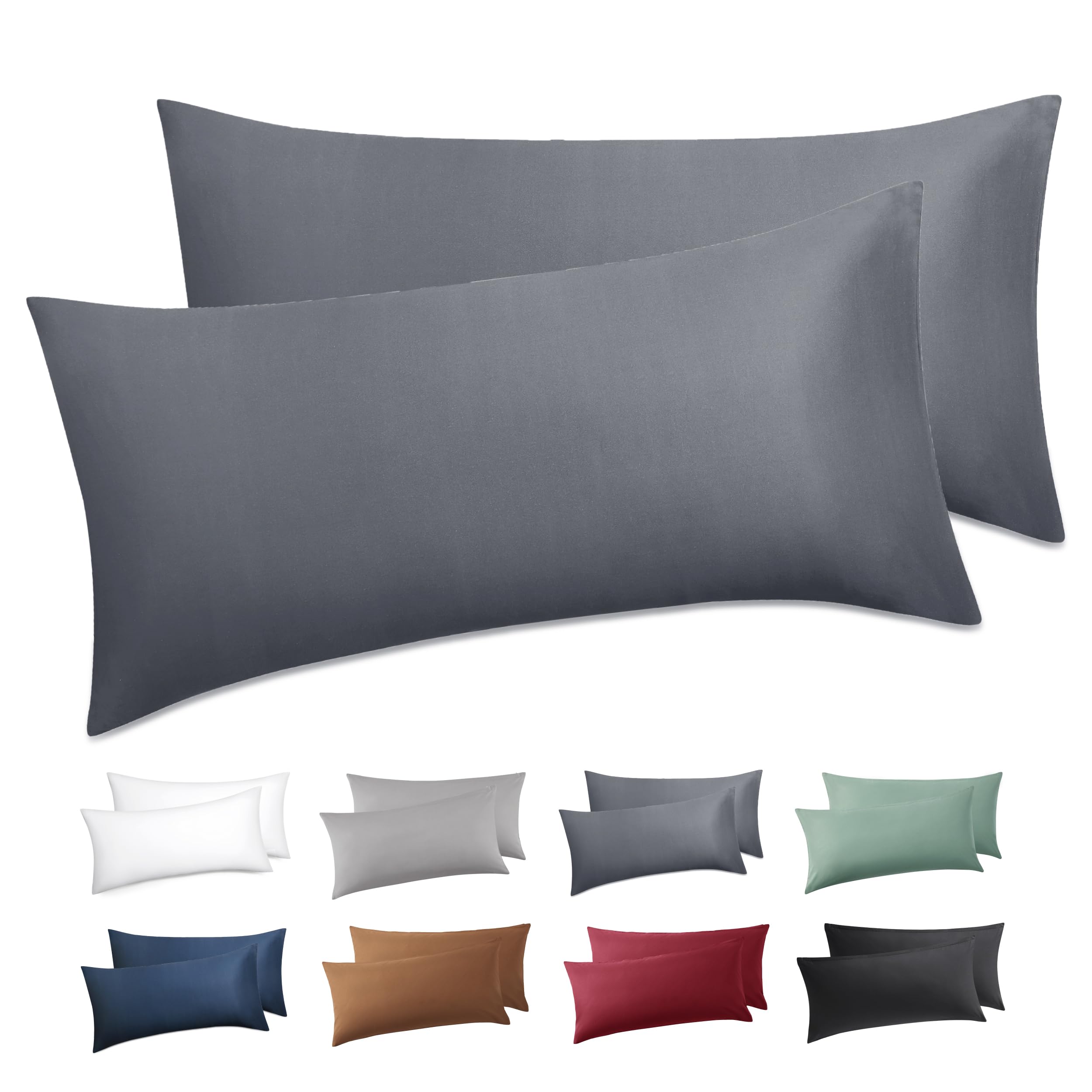 BEDSURE Kissenbezug 40 x 80 2er Set - 100% Baumwolle Kopfkissenbezug 40x80, Kissenbezüge mit Reißverschluss, Kissenhülle - Weich Atmungsaktiv und Langlebig, Oeko-TEX Zertifiziert, Anthrazit Grau