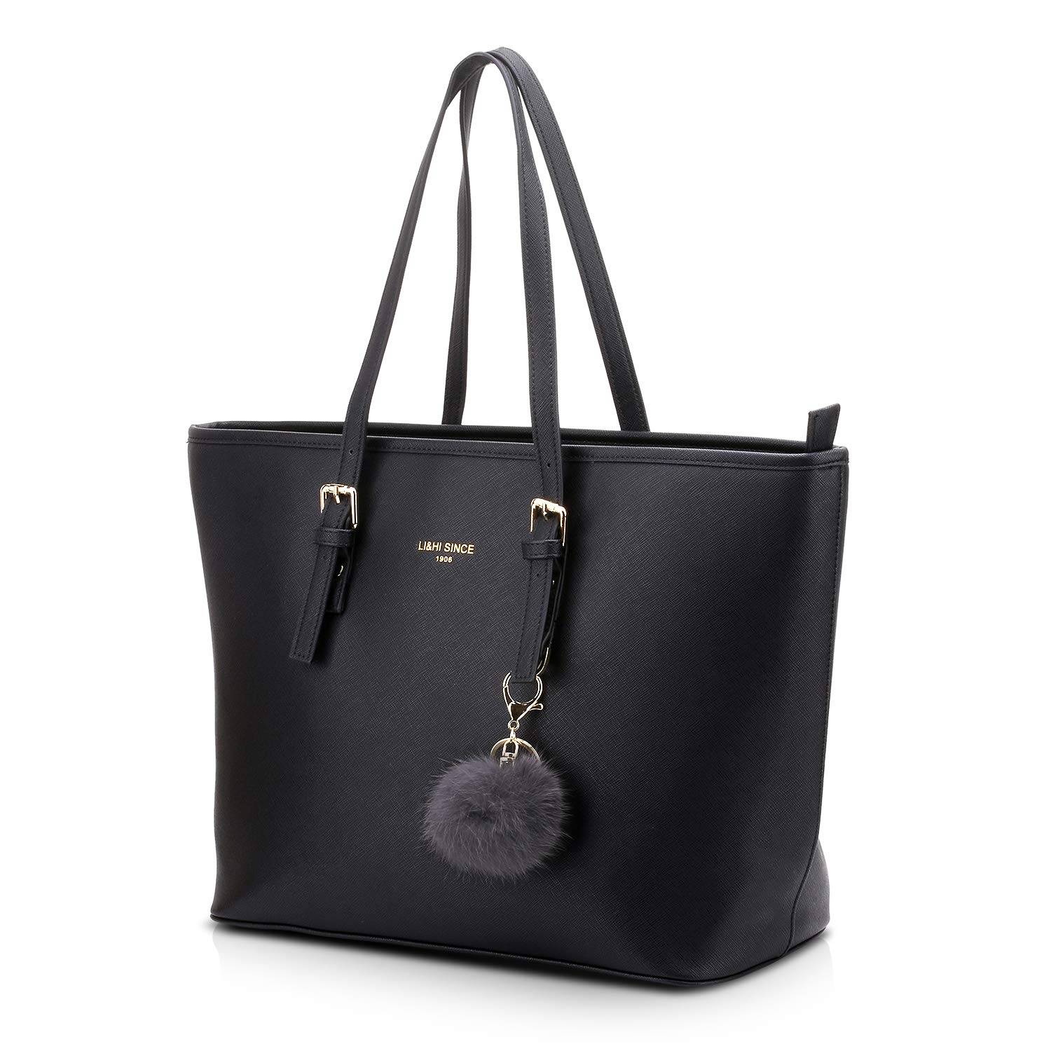 LI&HI Borsa Donna Elegante Borsa Semplice Borse Donne Semplice Tinta Unita Grande Capacità a Mano Borse Tela Borse Tracolla Borse Con Pelliccia palla peluche portachiavi