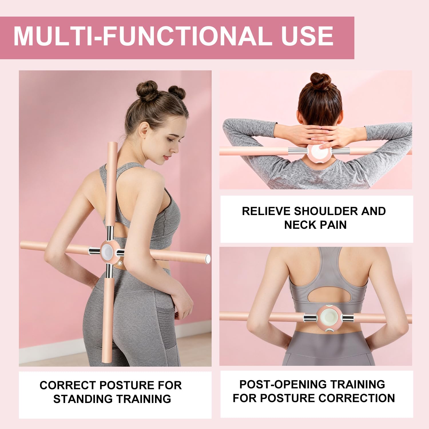 Barre de yoga correcteur de posture, bâton de yoga anti-bouloches pour dos et cou, barre oscillante avec noyau en acier inoxydable et amovible, barre de yoga en croix pour la maison, l'entraînement