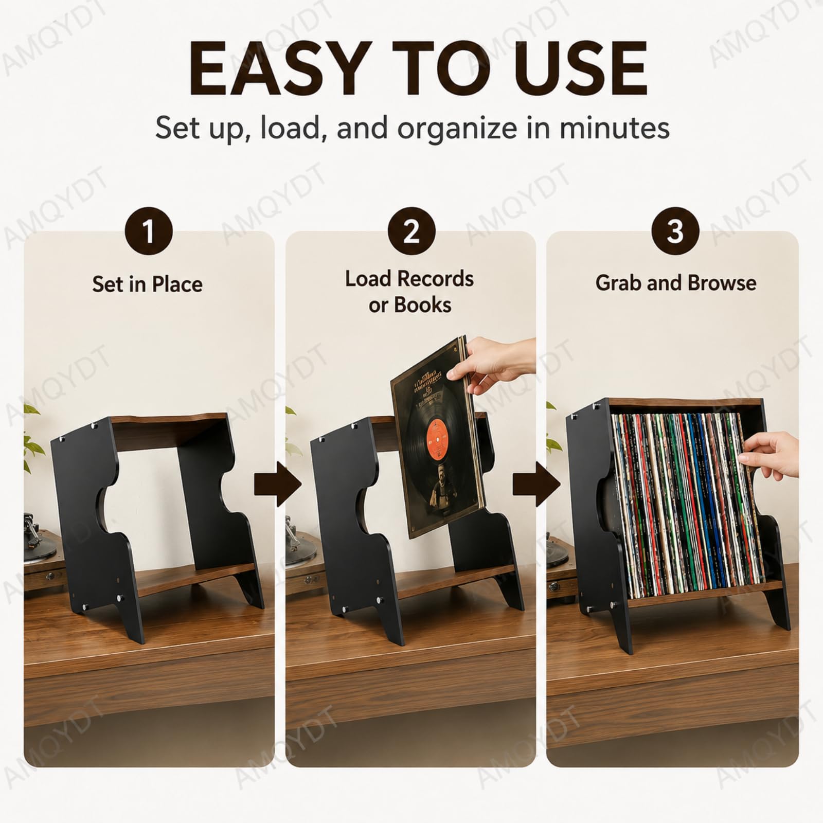 Porta Dvd E Cd Da Scrivania, Stile Retrò In Noce Nero Con Frontale Aperto A Forma Di C, Può Contenere Fino A 33 Album Da 12 Pollici Per La Casa