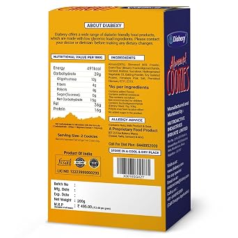 Diabexy Almond Cookies - Low Glycemic Load Cookies for Sugar Control - Pack of 1