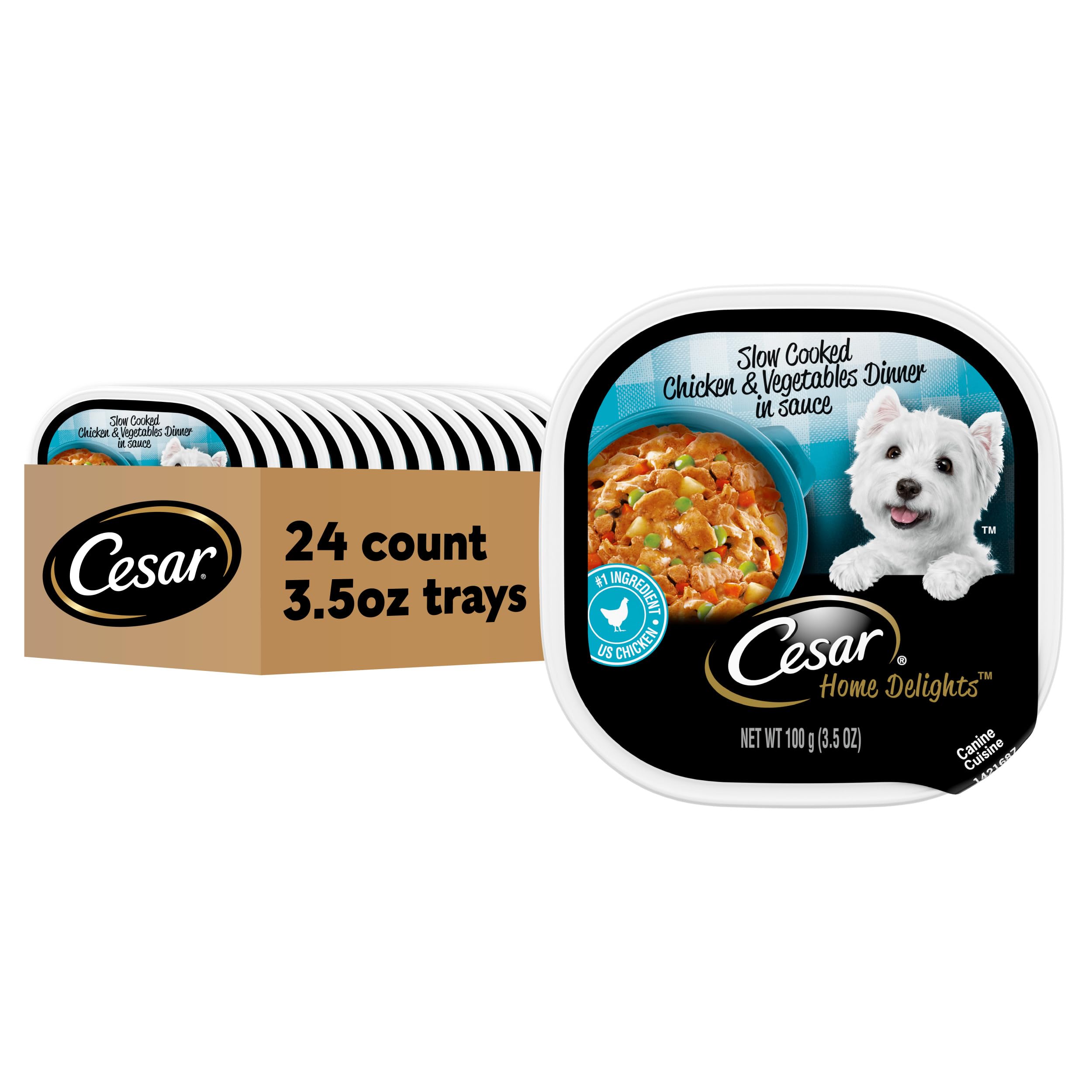 HOME DELIGHTS Adult Wet Dog Food Slow Cooked Chicken & Vegetables Dinner in Sauce, 3.5 oz. Easy Peel Trays, Pack of 24