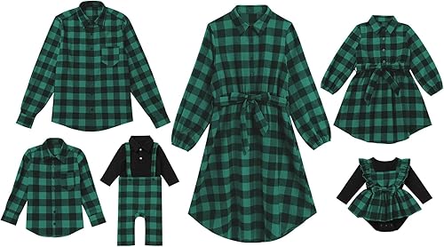 AWIBMK Trajes familiares a juego para Navidad, color verde y rojo, a cuadros, vestidos para mamá e hija, otoño, invierno, Navidad, trajes familiares