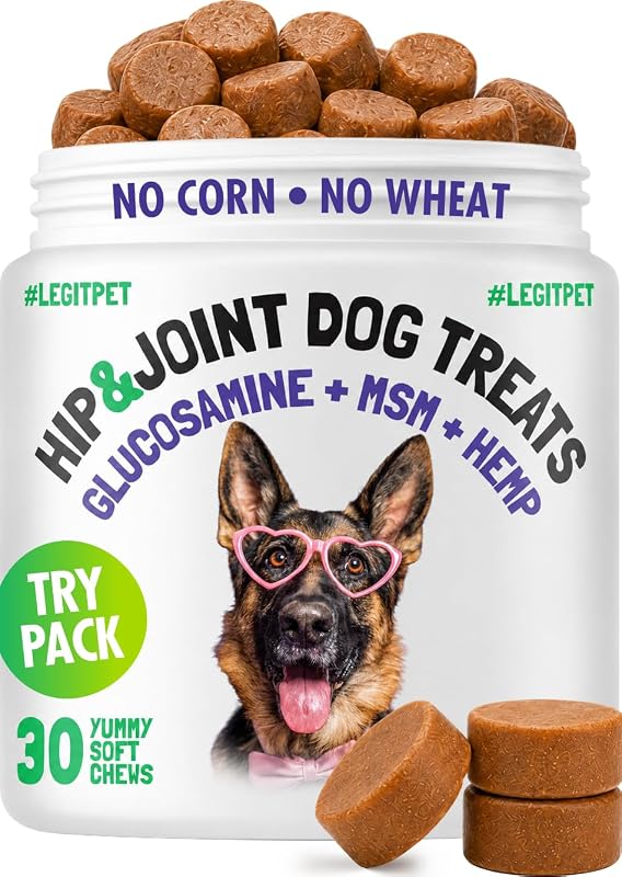 Suplemento para Articulações de Cães com Glucosamina, Condroitina, MSM, Cúrcuma e Óleo de Semente de Cânhamo LEGITPET HIP30, 30 mastigáveis