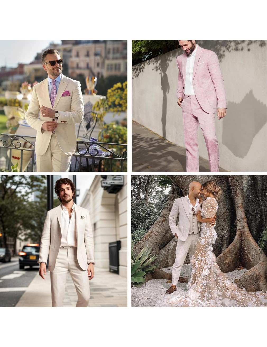 Completo da uomo in lino estivo 2 pezzi blazer pantaloni slim fit con un bottone leggero business abito da sposa