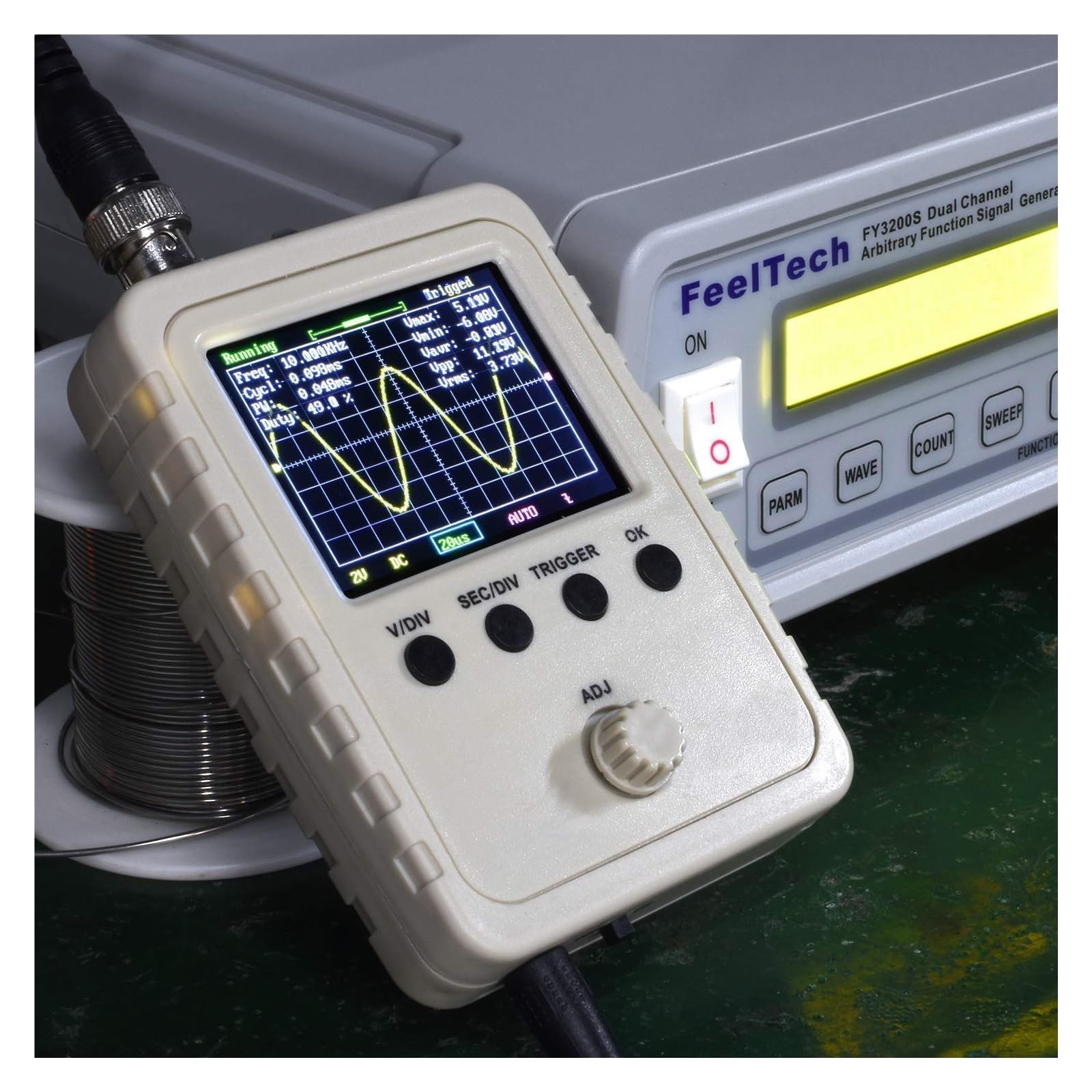 Osciloscopio, Kit de osciloscopio digital 2,4", ancho banda 200 KHz con fuente alimentación y sonda cable BNC