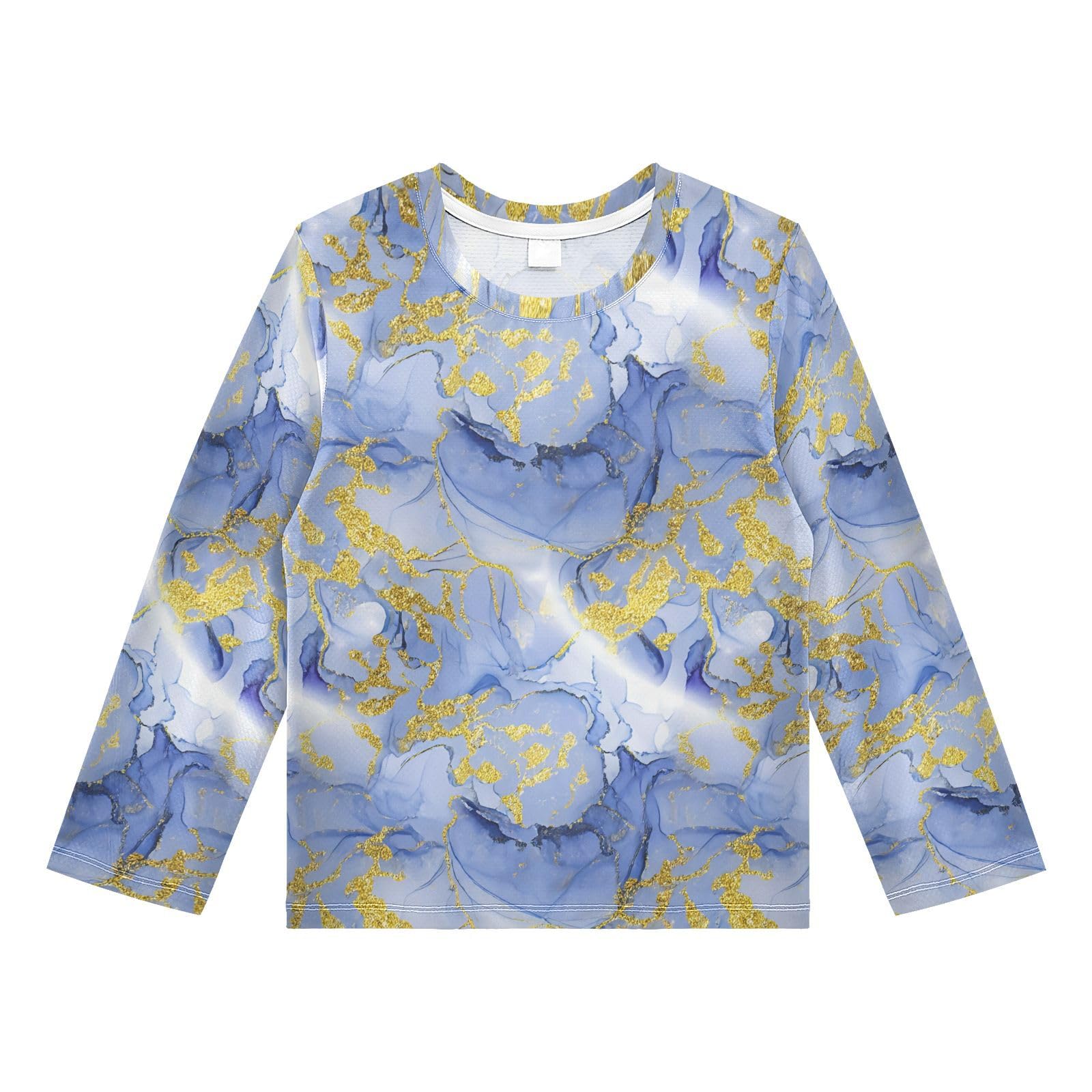 Golden Ink Blue Marble Rash Guard Shirt for Boys Sun Protection Shirt for Beach Pool Sport UPF50+ 7-8T