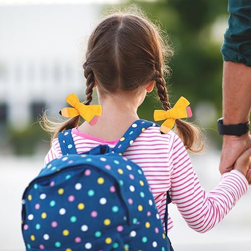 Miniatura 3 de 4 lazos para el pelo de regreso a la escuela, pintados a mano, amarillos, lazos escolares para adolescentes, niñas y estudiantes (rosa y amarillo)