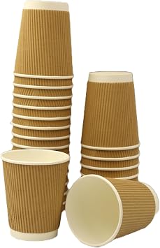 50 x 8oz Kraft Ripple Coffee Cups 227ml   Eco-Friendly Insulated Paper Cups for Hot Drinks, Tea, Coffee, Cappuccino, Hot Chocolate