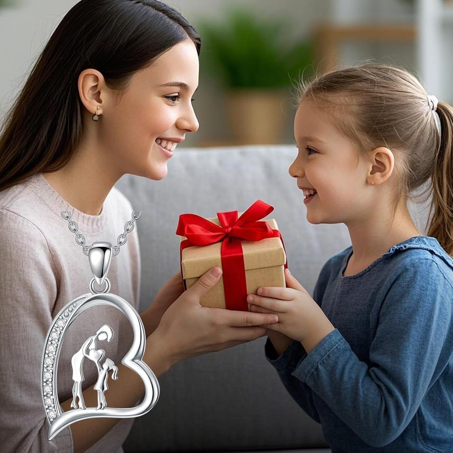 Diamond Mother Daughter Necklace for Women 925 Sterling Silver Mom Necklace for Women Jewelry Gifts for Mother's Day Anniversary Birthday Christmas - Image 5