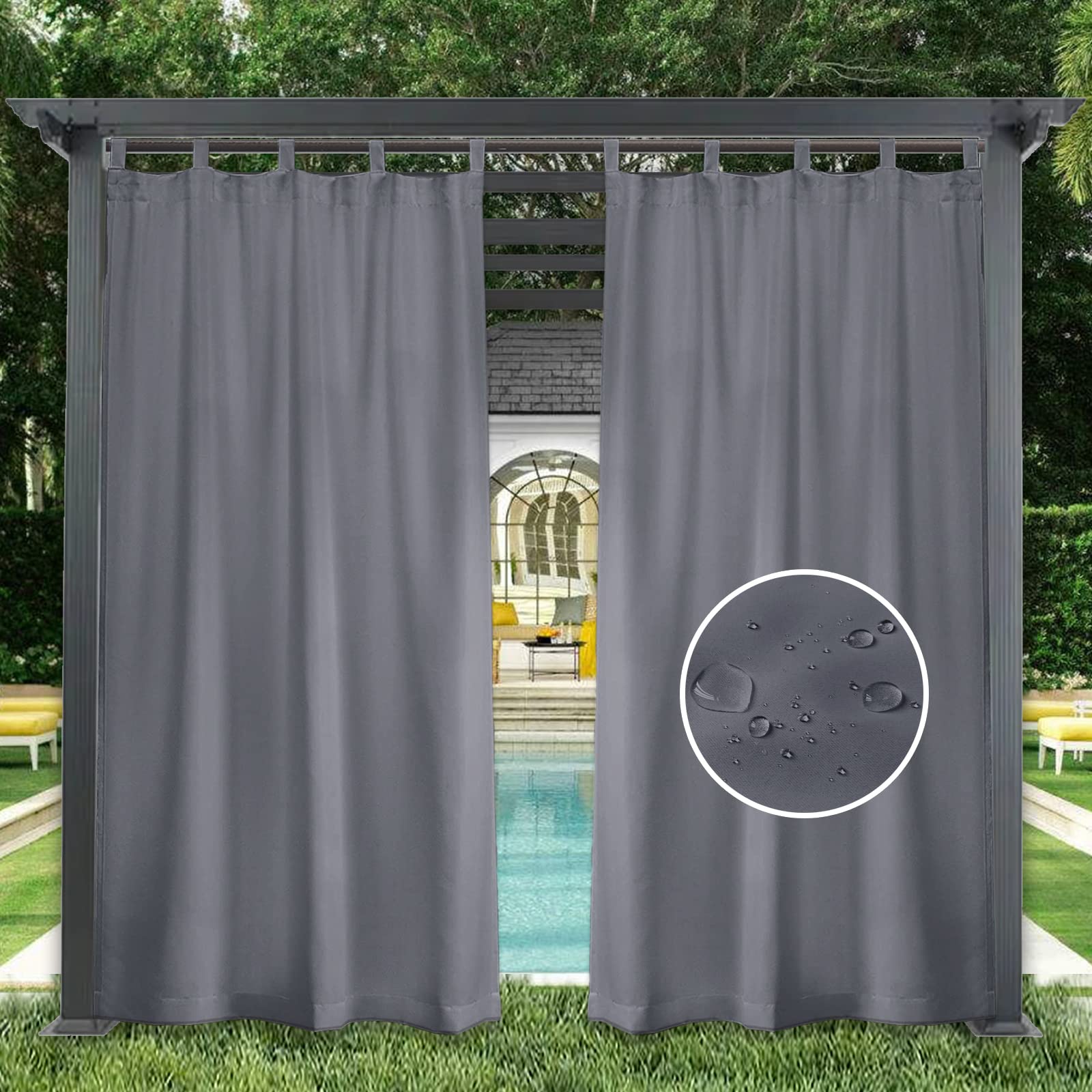 GZQIAWY 1 Panel Outdoor Curtains Waterproof Indoor Blackout Privacy Curtain for Patio Pool Hut Pavilion Gazebo Pergola,80 in x 60 in (W x L),Dark Gray — image 1