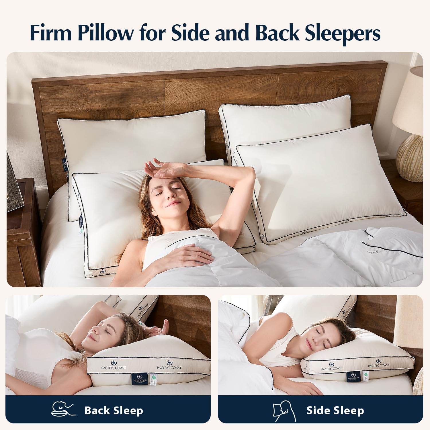 Pacific Coast Goose Feather and Down Bed Pillows for Side and Back Sleepers, King Size Set of 2, 100% Organic Cotton Cover, Firm Pillows, Gusseted Pillows of Hotel Collection - Image 3