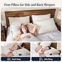 Vista 3 de Pacific Coast - Juego de 2 almohadas de plumas y plumón de ganso para personas que duermen de lado o de espaldas, tamaño King, 100% funda de algodón