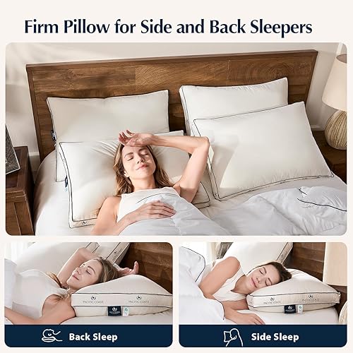 Miniatura 3 de Pacific Coast - Juego de 2 almohadas de plumas y plumón de ganso para personas que duermen de lado o de espaldas, tamaño King, 100% funda de algodón