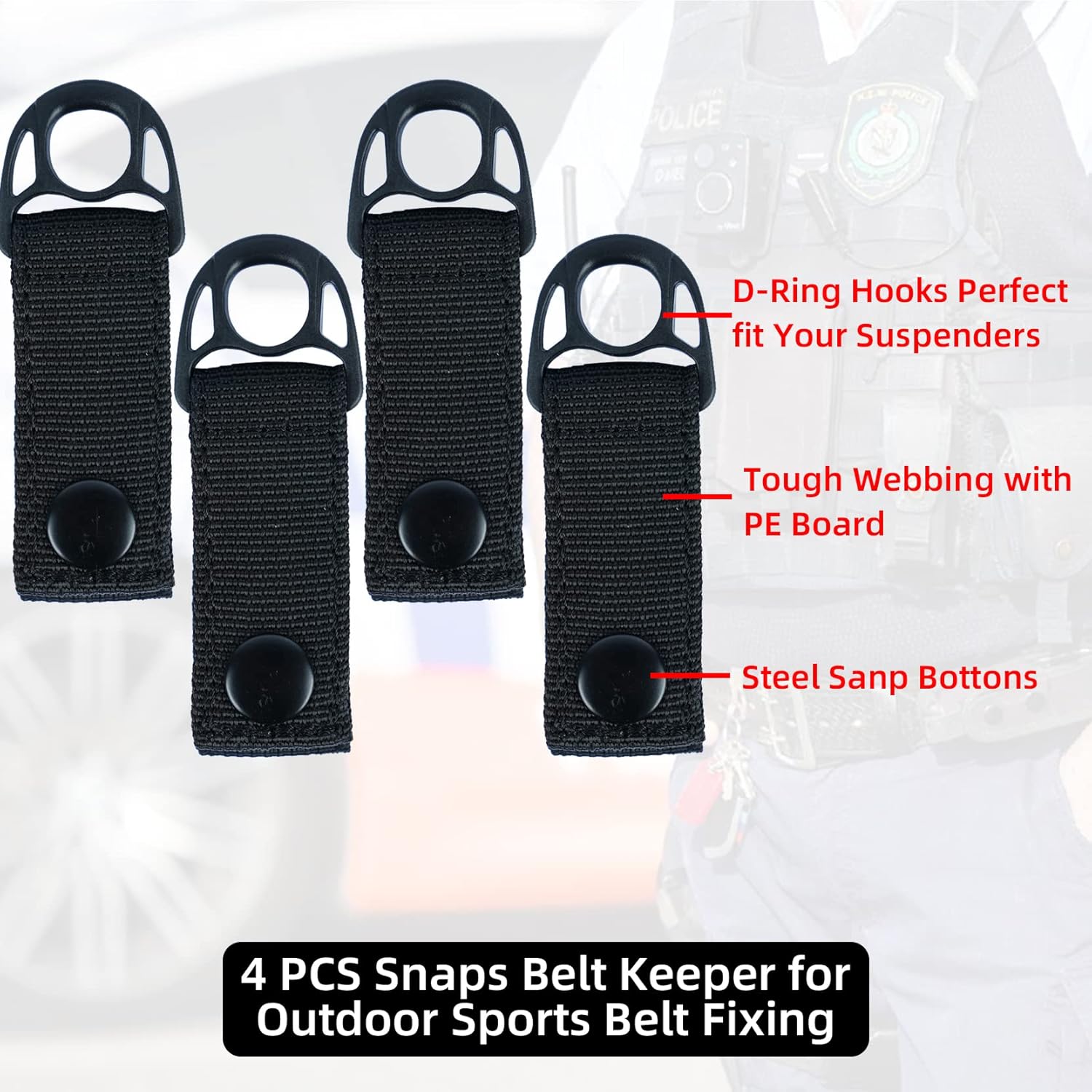 MELOTOUGH 1 PCS Tactical Duty Belt Suspenders Poice Duty Belt Suspenders for Law Enfprcement Suspenders + 4 PACK Duty Belt Keeper Snaps Belt Keeper