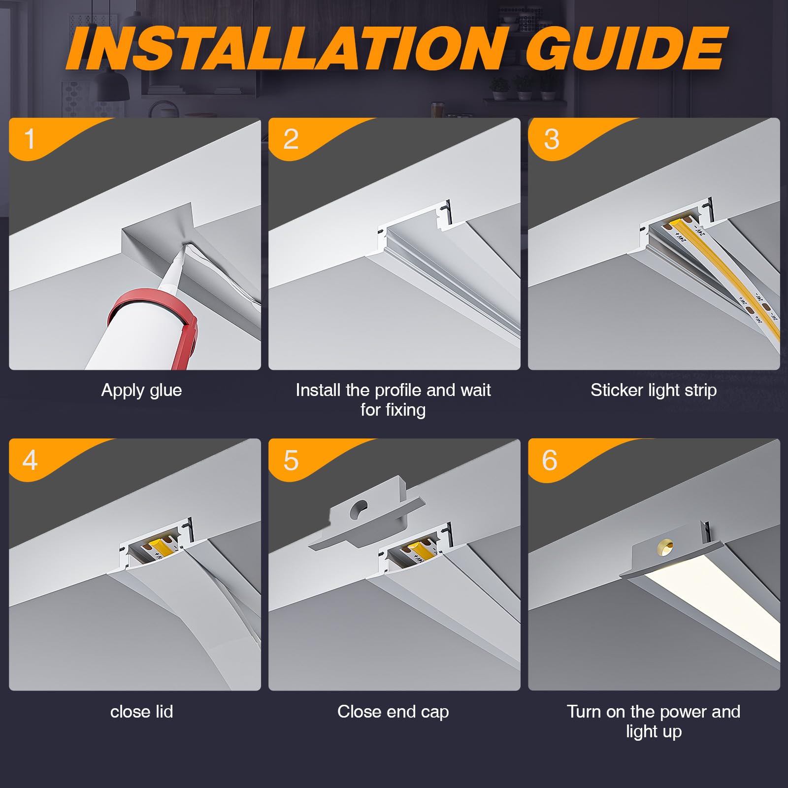 Brillivanture Profili per strisce LED, 6x2m U in profilo alluminio per strisce LED, con 6 coperture opache, luce indiretta, adatto a Canalina per striscia. (6)