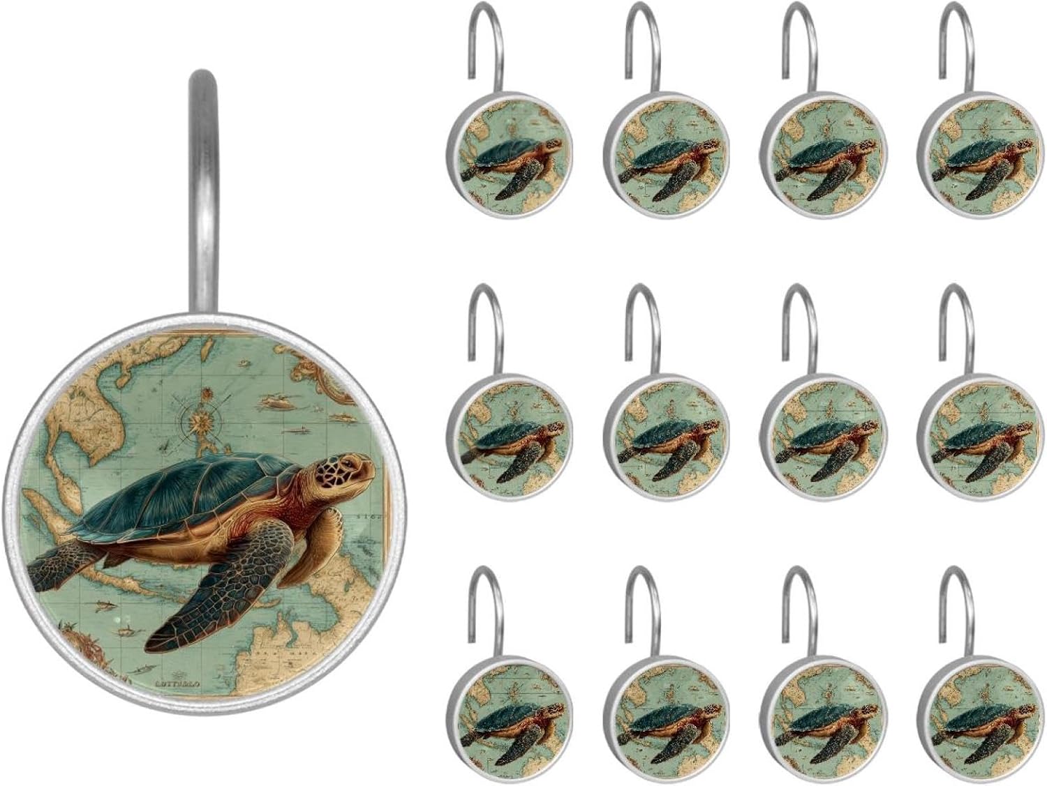 Norwegian Rosemaling Folk Style Flower (96) Rolling Shower Curtain Hooks,Clear Crystal Glass Art Decorative Stainless Bath Bathroom Set 12 Pcs