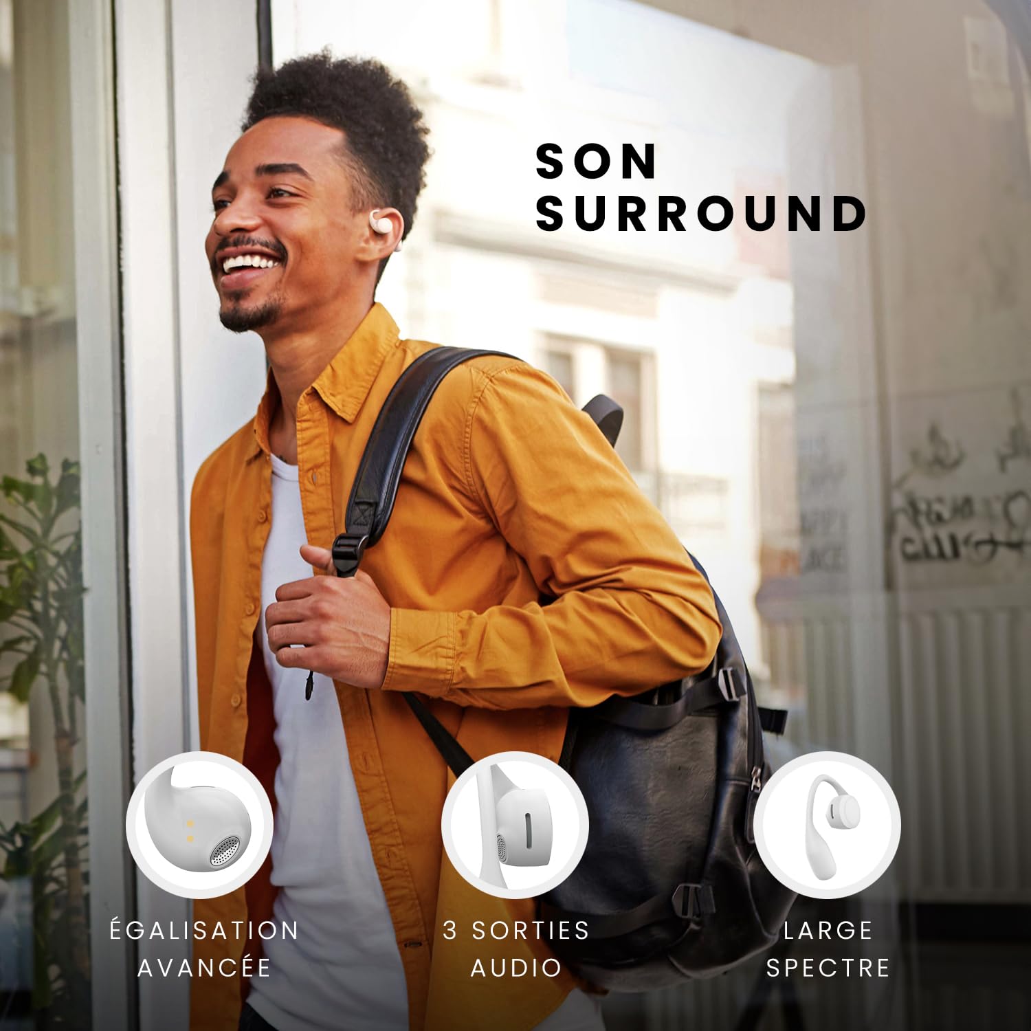 SPC Ether 2 Sense – Écouteurs sans Fil Bluetooth Open-Ear avec Annulation de Bruit Lors des appels, Batterie Longue durée (30h), Microphone, Double connectivité, IPX4 - Blanc