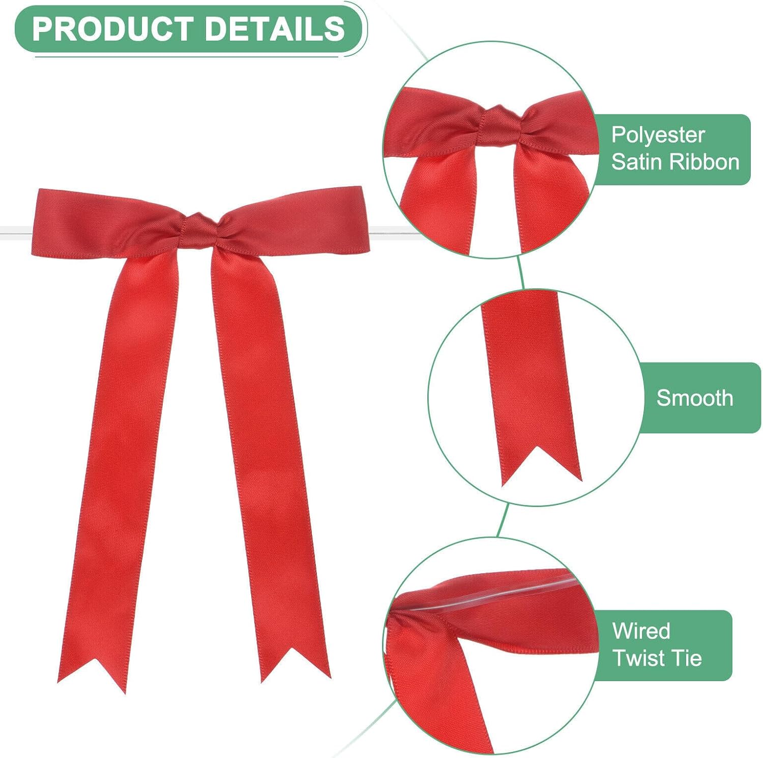 Home and Garden Parts 50-Pack Satin Ribbon Twist Tie Bows 7x5" Bow Twist for Craft Red #CN/251024/08831