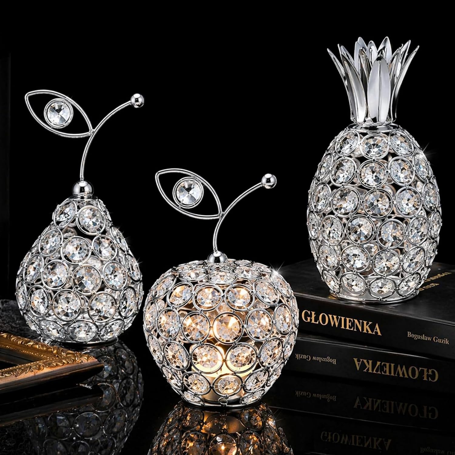 Crystal Fruit Centerpieces, 3-Piece Assorted Fruit Shapes Set
