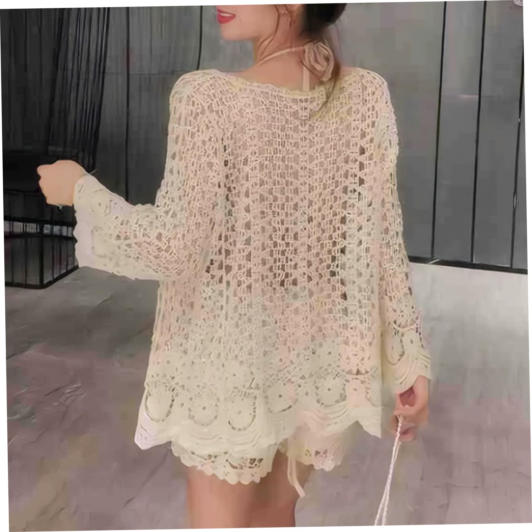Cardigan Estivo per Donne, Copertura a Manica Lunga all'Uncinetto, Kimono in Maglia Boho Leggero (Una Taglia)