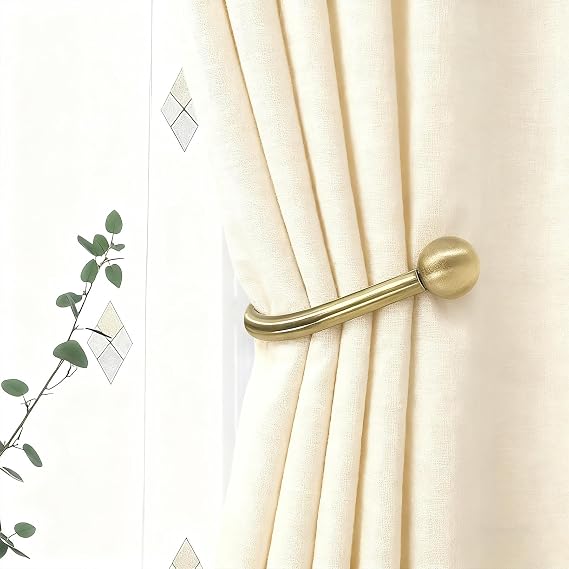 2 Pcs Curtain Tie Backs Hooks, Simple Curtain Holdback Wall Mounted Hooks, Curtains U-Shaped Hook Wall Mounted Window, Screws for Bedroom Fixed Curtains or Hanging Items (Brass)