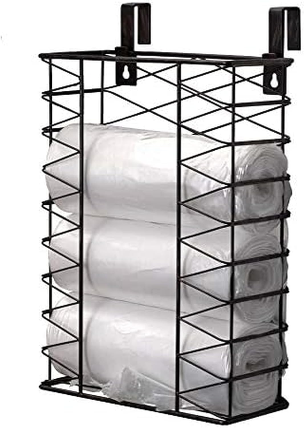 Gourmet Basics by Mikasa Garbage Bag Holder Basket with Removable Hooks, Antique Black