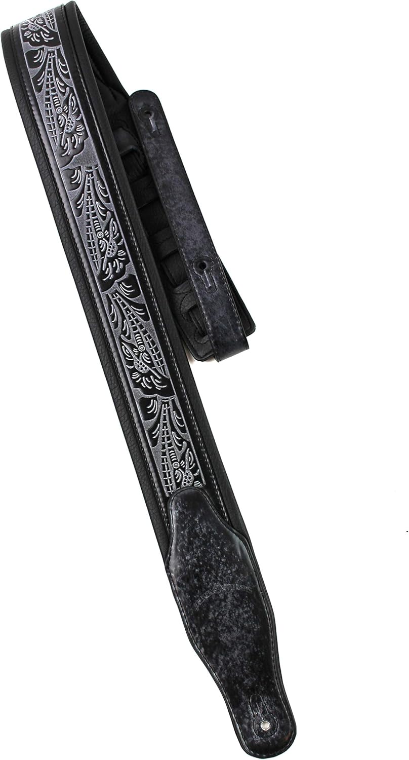 Walker & Williams GB-102 Black Padded Leather Strap Classic Live Oak Pattern