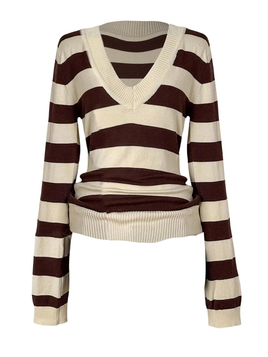 Verdusa Womens Colorblock Fall Sweaters Striped Knit Pullovers Slim Fitted Tops