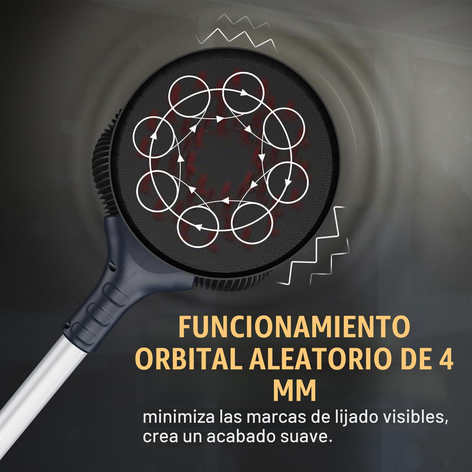 MAXXT Lijadora de Yeso Sin Escobillas - Órbita 4mm, Doble Canal con Adhesión al Techo, Modo Canal Simple/Doble para Paredes, 4000-8500 RPM, Luz LED, Plegable, 400W, Mango 1,65M, Plato 215mm